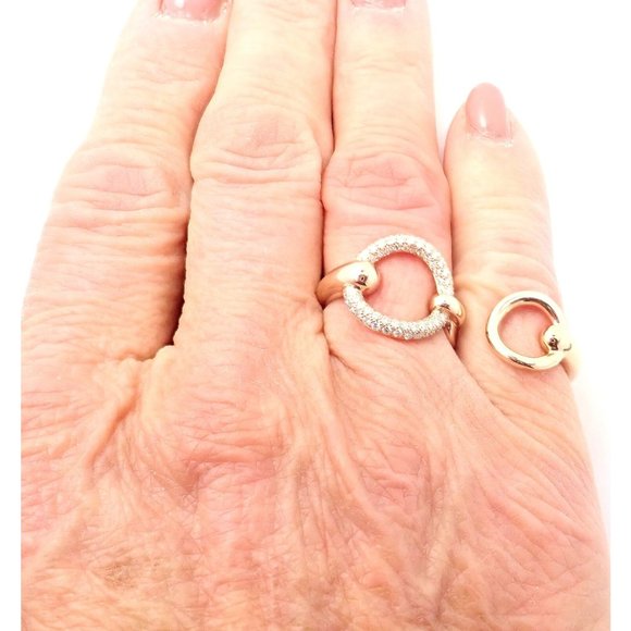 Authentic! Hermes 18k Rose Gold Diamond Filet d'Or Large Model Double Band Ring - Picture 7 of 10